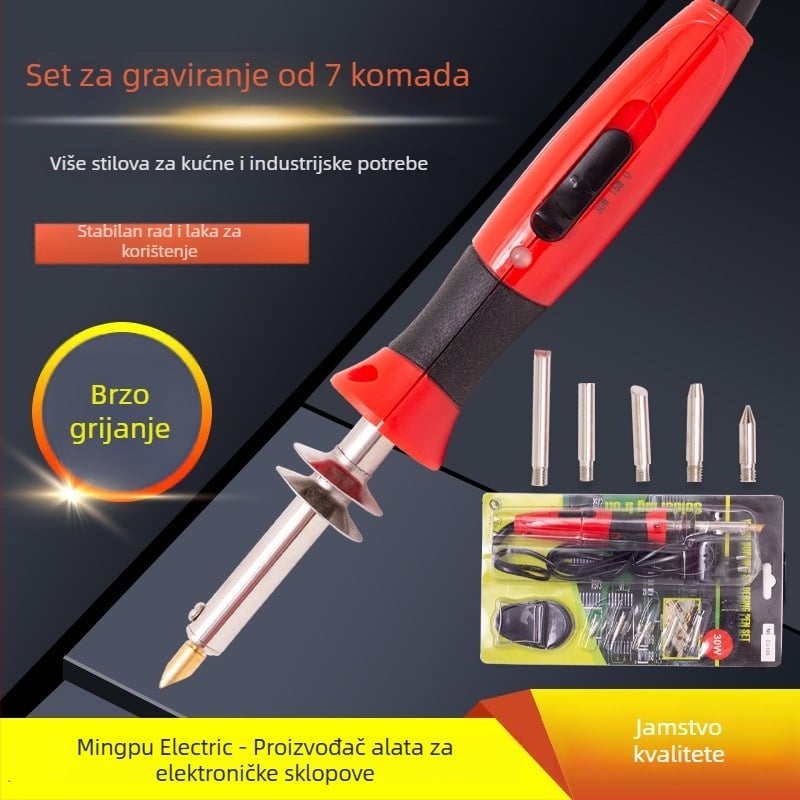 Električni lemilni set s regulacijom temperature – 7-dijelni set za kućne popravke i pirografiju, plastična drška, 220V