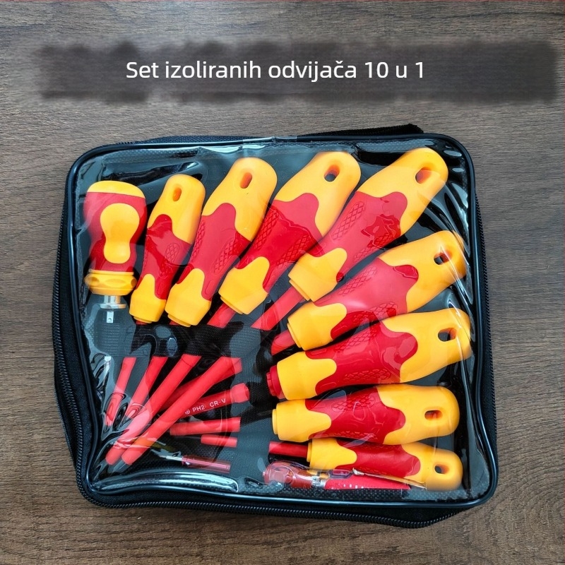 10-u-1 magnetski set bitova odvijača s križnim i ravnim glavama, izolirana ručka, CR-V čelik, težina 0.850