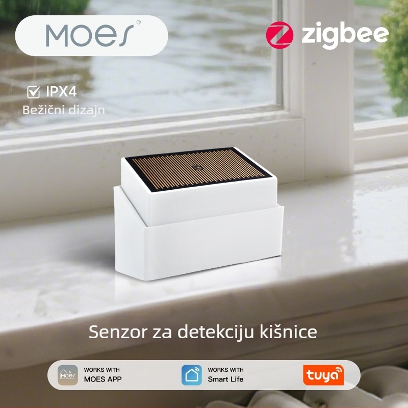 MOES Zigbee inteligentni senzor za kišu i vanjsku rasvjetu, IPx4 vodootporan, napajanje CR123A baterijom