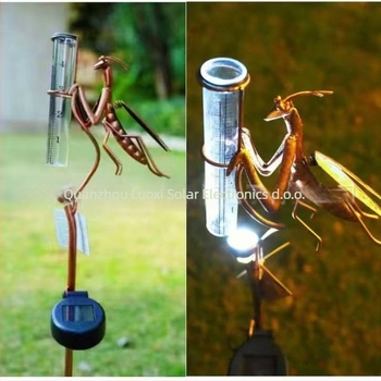 Solarna željezna ukras za vrt u obliku insekta s mjeračem kiše, model LKS-1105, IP65, 0,5W svjetlo, CE certifikat