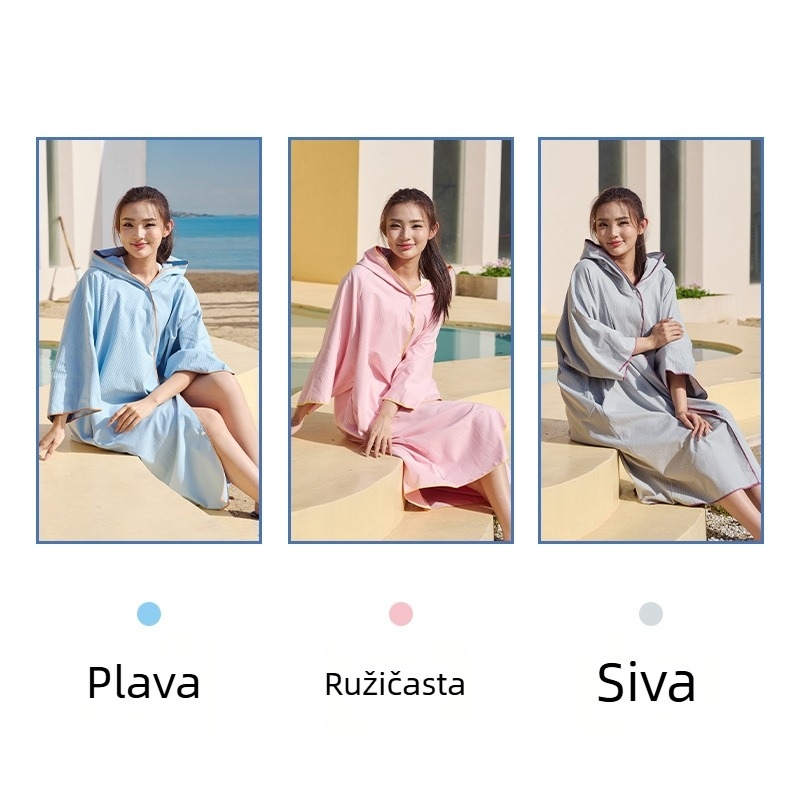 Ogrtač za kupaonicu s kapuljom, unisex, dvostrani flis, 88,8% poliester, 12,2% najlon, 550 g, za odrasle, ljeto