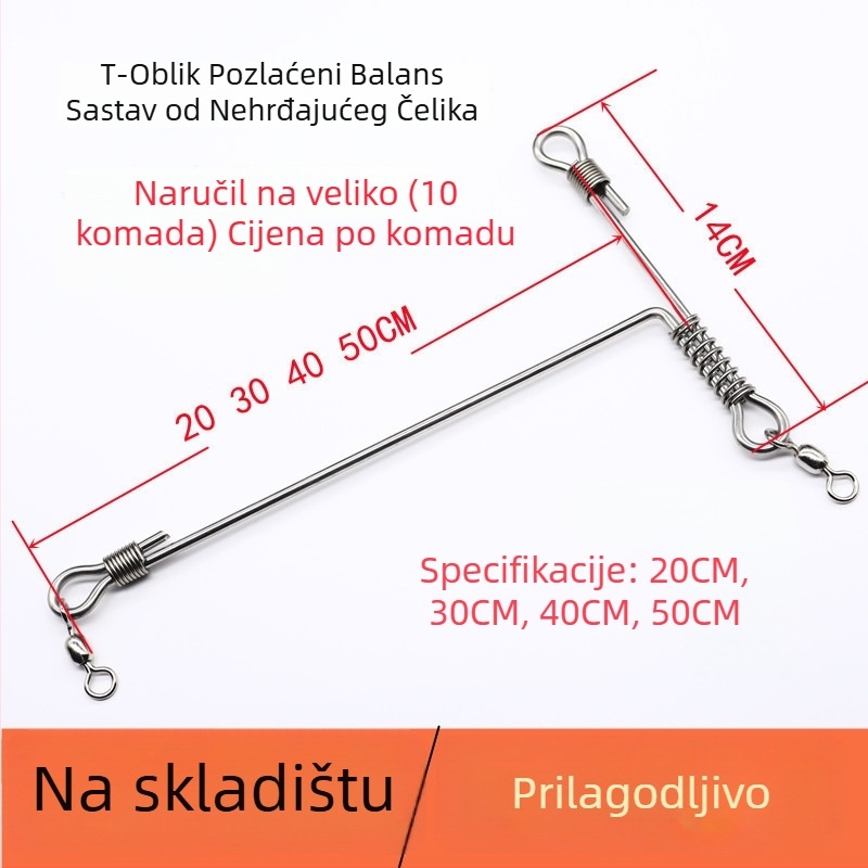 T-oblik ribolovni dodatak – razdjelnik, zakrivljeni nož s polumjesecom, nehrđajući čelik, debeli dizajn za duboko more, namijenjen za udicu