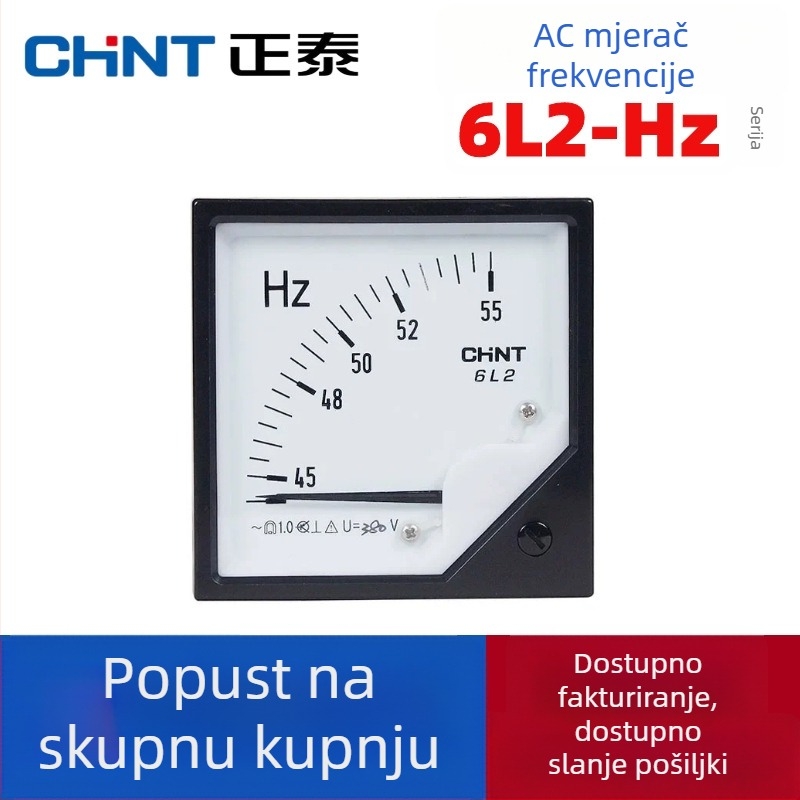 Chint frekvencijski mjerač s kazaljkom, panelno montiran, model 6L2-HZ, 55–65 Hz, 220/380 V, mehanički električni mjerač