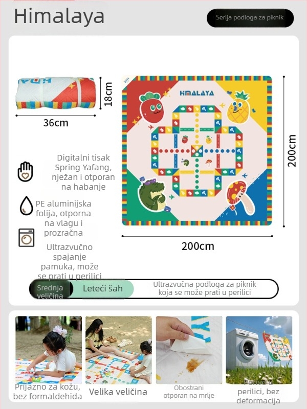 Himalaya vanjska piknik podloga – debeli, vodootporni sklopivi madrac za kampiranje i piknik, za 2–4 osobe, pogodna za plažu i dječje igre