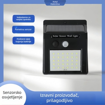 Solarna vanjska zidna svjetiljka za vrt s detekcijom pokreta, IPX4, 10W, 200 lm