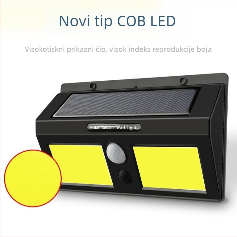 Solarna vanjska zidna svjetiljka za vrt s detekcijom pokreta, IPX4, 10W, 200 lm