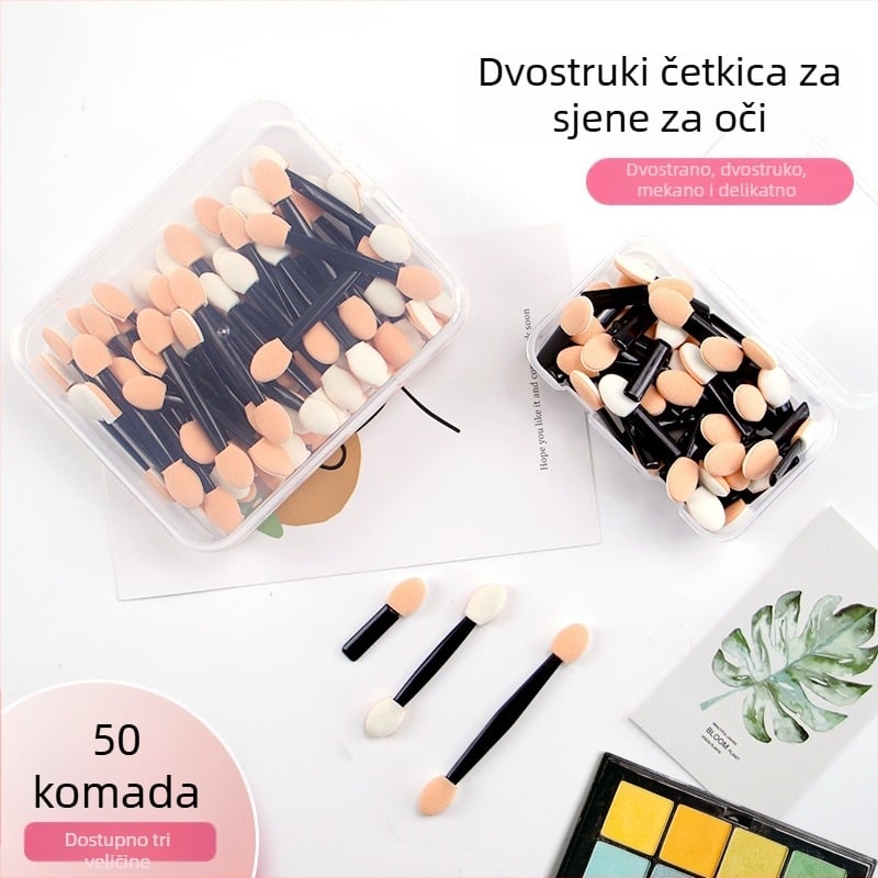 Set četkica za sjenilo u kutiji, plastične drške, prijenosno, 50 četkica, dlačice od drugog materijala
