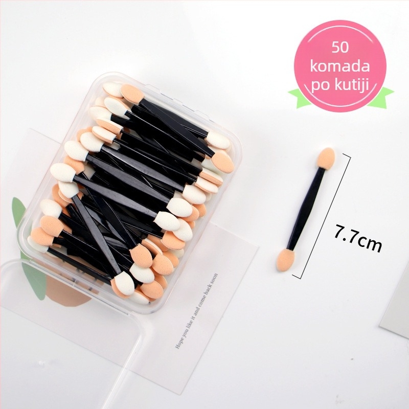 Set četkica za sjenilo u kutiji, plastične drške, prijenosno, 50 četkica, dlačice od drugog materijala