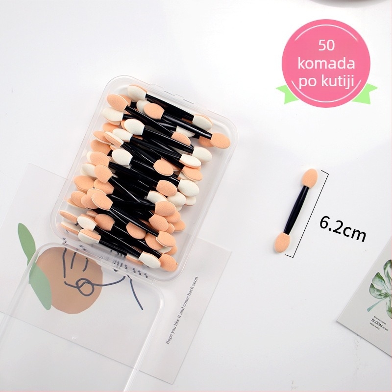 Set četkica za sjenilo u kutiji, plastične drške, prijenosno, 50 četkica, dlačice od drugog materijala