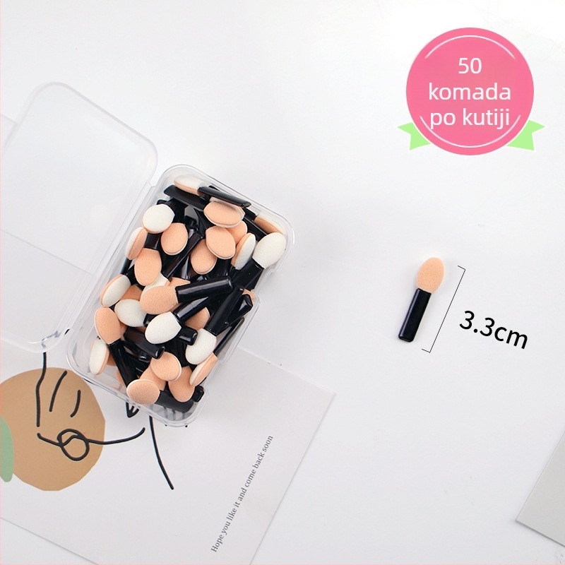 Set četkica za sjenilo u kutiji, plastične drške, prijenosno, 50 četkica, dlačice od drugog materijala