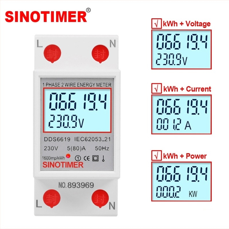 SINOTIMER digitalni jednofazni mjerač energije na DIN tračnicu, 230V, 80A