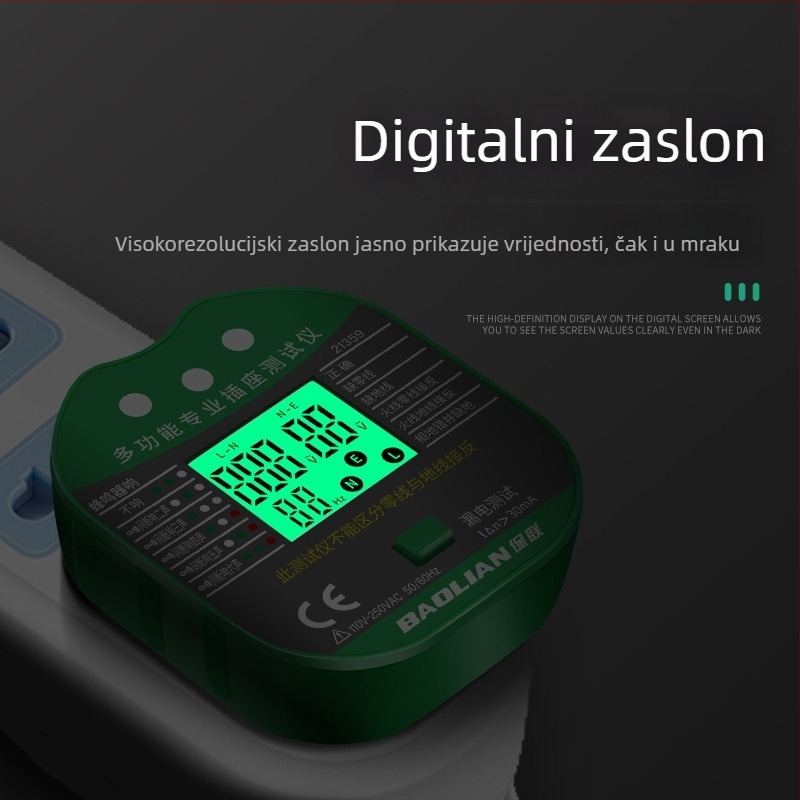 Fazni detektor, višenamjenski s digitalnim zaslonom, detektor utičnice i uboda, detekcija curenja