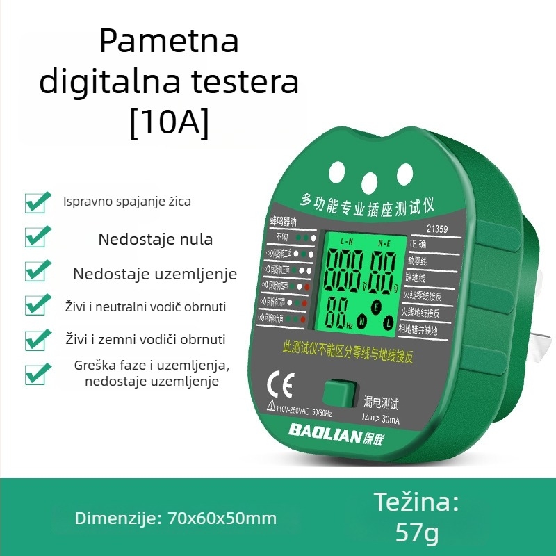 Fazni detektor, višenamjenski s digitalnim zaslonom, detektor utičnice i uboda, detekcija curenja