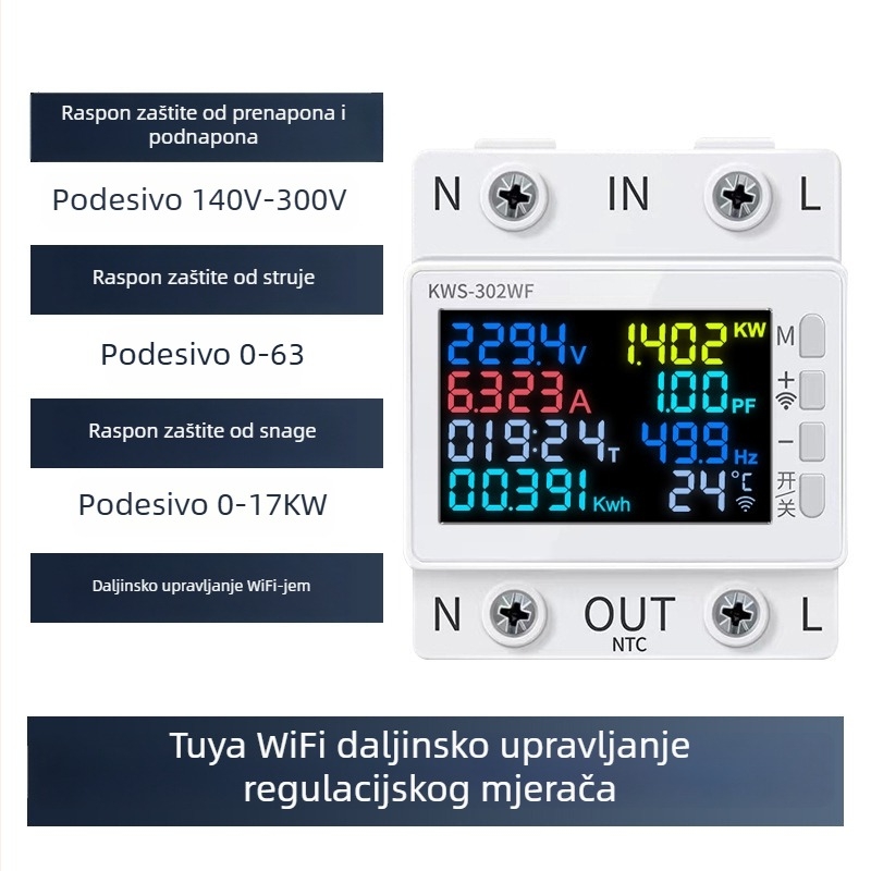 Pametni WiFi LCD upravljač za električni mjerni uređaj, s daljinskim upravljanjem, zaštita od prenaponske, pregrijavanja i pretjeranog strujnog toka.