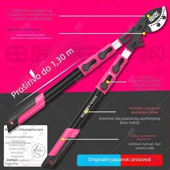 Teleskopski rezač grana s pogonom zupčanicima za visoke grane voćnih stabala