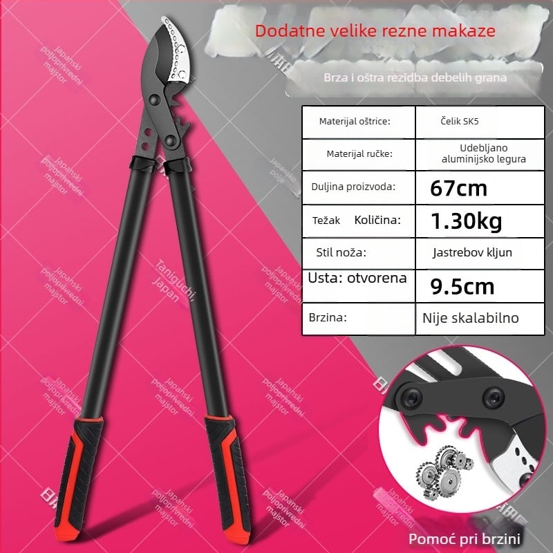 Teleskopski rezač grana s pogonom zupčanicima za visoke grane voćnih stabala