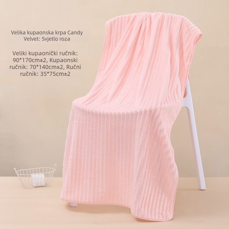 Kupaći ručnik od coral fleecea, 300–400 g, 150D pređa, obrada: šivanje rubova, izrezani baršun, obična tkanina