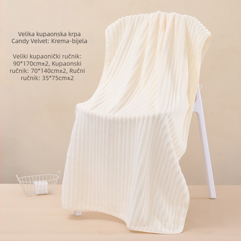 Kupaći ručnik od coral fleecea, 300–400 g, 150D pređa, obrada: šivanje rubova, izrezani baršun, obična tkanina