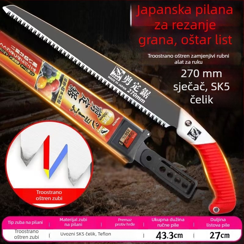 Independent ručna pila za drvo, SK5 čelik, model Great White Shark, za kućno podrezivanje, sječu i vrtlarenje; pogodna za suho i mokro drvo