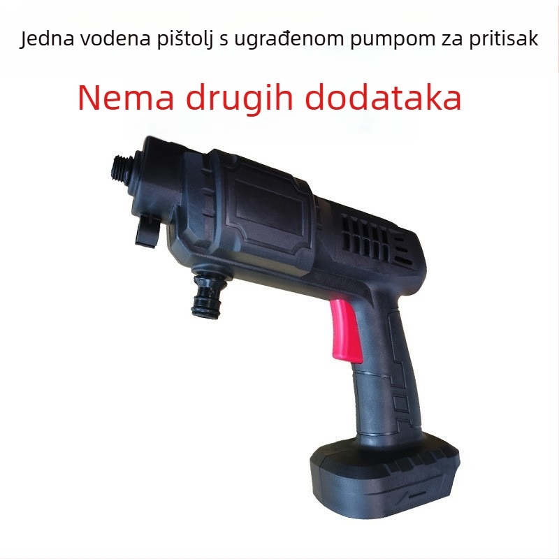 Pomoć za pranje automobila s pištolom visokog tlaka — glava pištolja od metalne legure (nerđajući čelik/bronz), držač od plastike, domet 5–8 m, tlak 30 bar, težina 2,2 kg