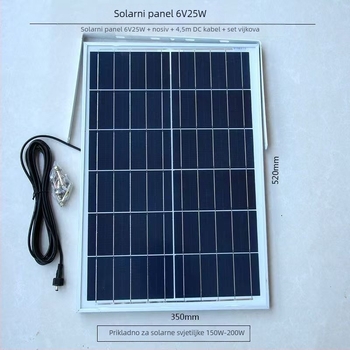 Solarni fotonaponski panel za punjenje, 6V, do 36V, 15–20W, pravokutnik 500x200 mm, trajnost više od 25 godina