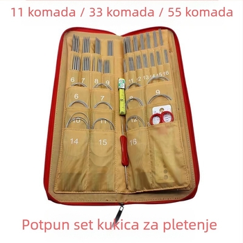 Set igala za pletenje od nehrđajućeg čelika sa kružnim i ravnim iglama, marka Aixin