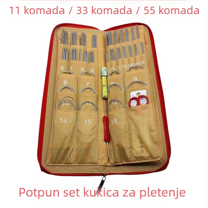 Set igala za pletenje od nehrđajućeg čelika sa kružnim i ravnim iglama, marka Aixin