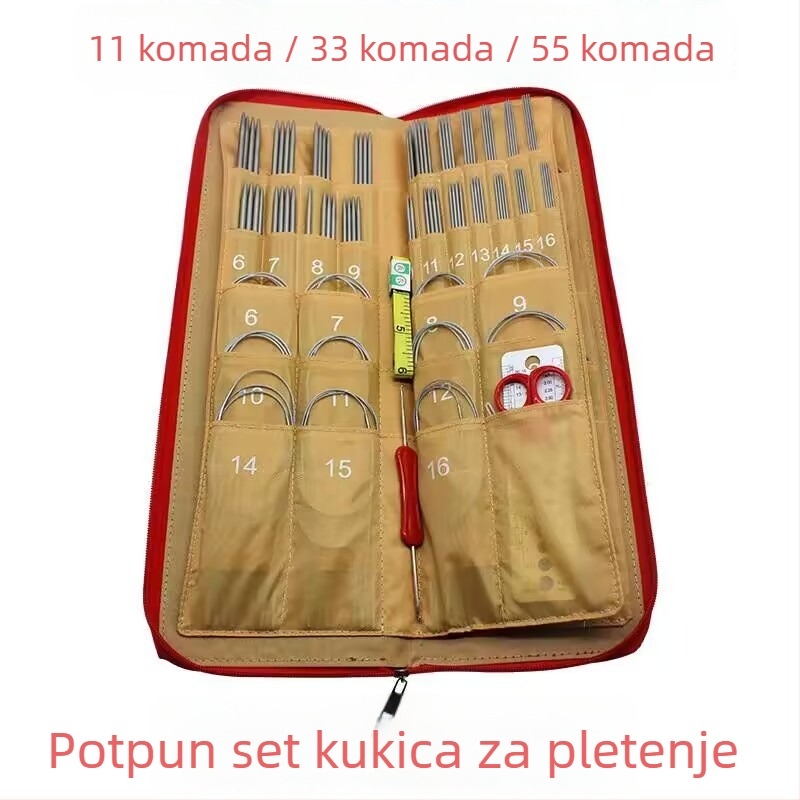 Set igala za pletenje od nehrđajućeg čelika sa kružnim i ravnim iglama, marka Aixin