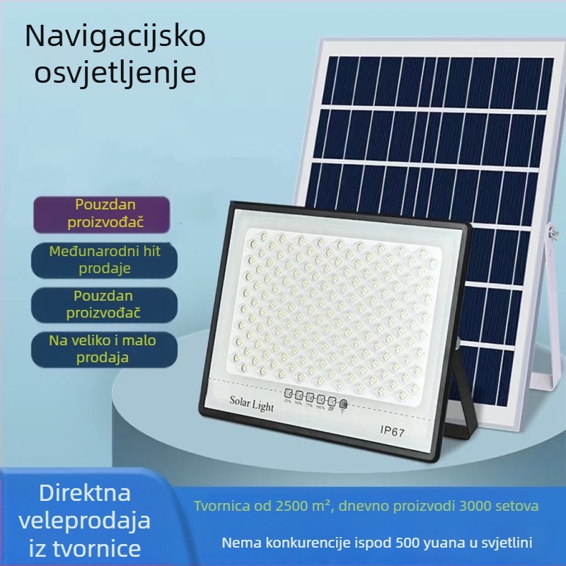 LED solarno flood svjetlo za vanjsku upotrebu, IP67 vodootporno, 100W, 3.2V, indukcijski prekidač, radno trajanje 12–16 sati