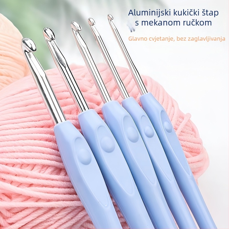 Aluminijska kukica za kukičanje s mekanom TPR drškom, SKC – sladak stil, kutija 100 kom.