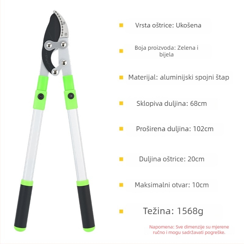 Teleskopske vrtne škare za visoke grane, oštrica od SK5 čelika, ručka od aluminijske legure