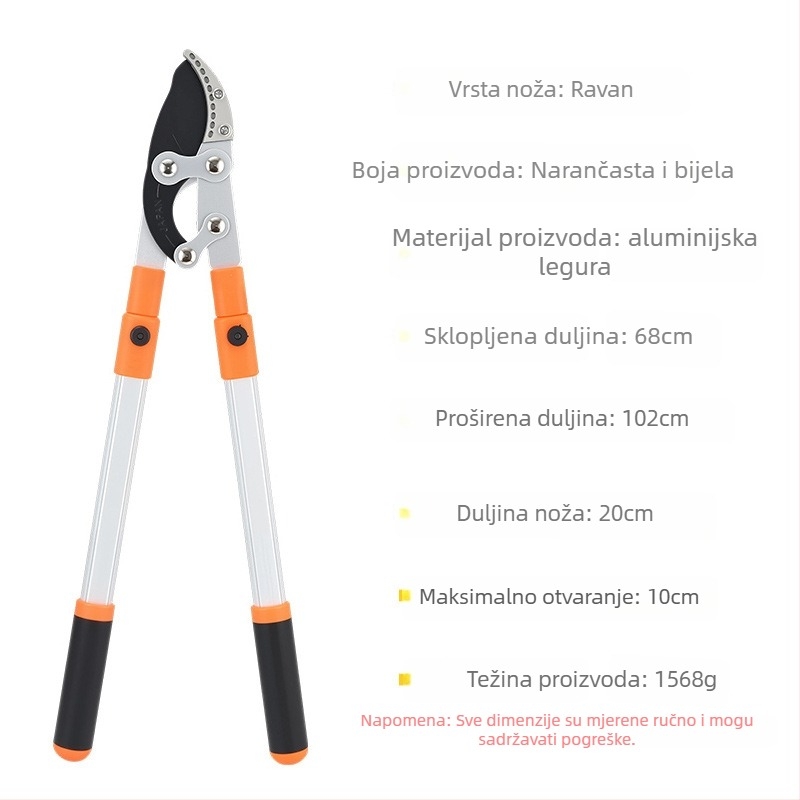 Teleskopske vrtne škare za visoke grane, oštrica od SK5 čelika, ručka od aluminijske legure