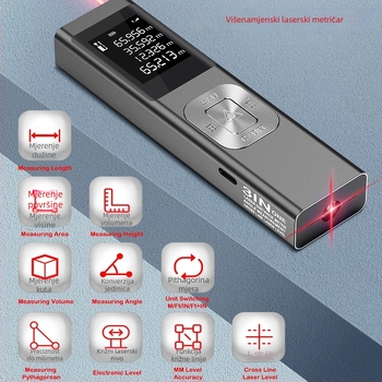 Laserski mjerač udaljenosti - tri u jednom, projekcija križne laserske linije, metalno kućište