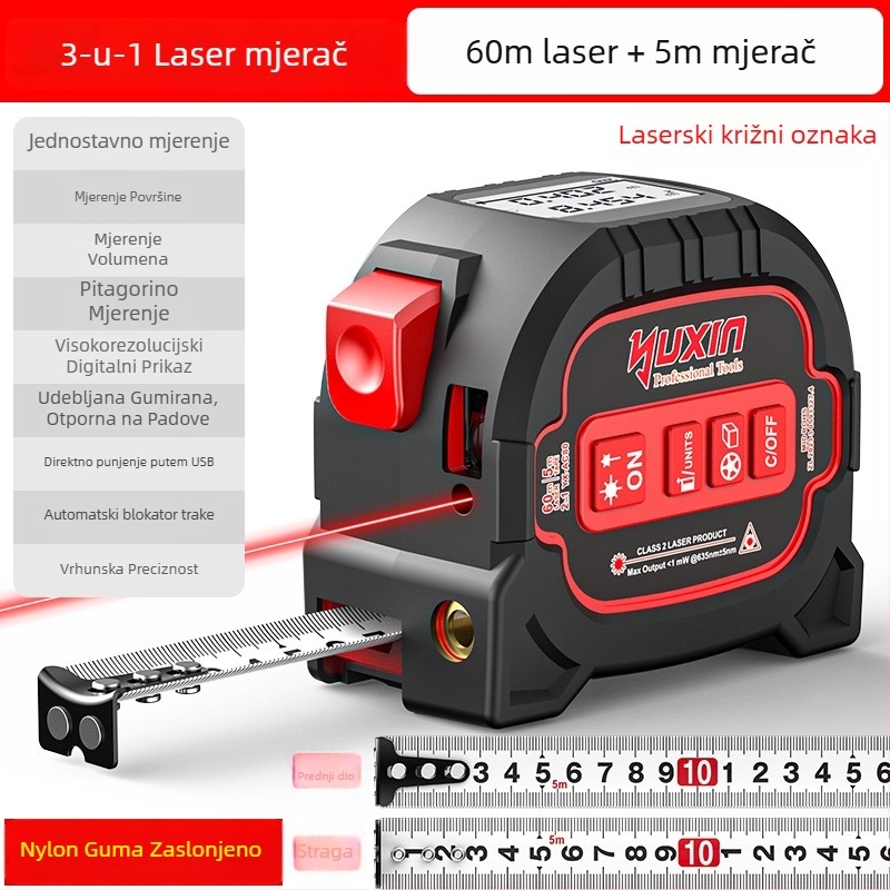 Yuxin Laserski mjerač udaljenosti – Tri u jednom infracrveno elektroničko mjerenje za male prostore