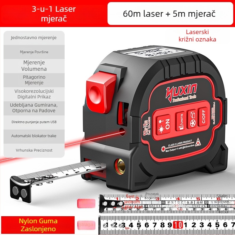 Yuxin Laserski mjerač udaljenosti – Tri u jednom infracrveno elektroničko mjerenje za male prostore