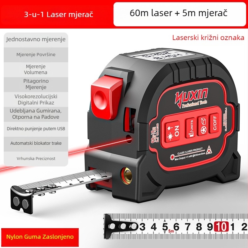 Yuxin Laserski mjerač udaljenosti – Tri u jednom infracrveno elektroničko mjerenje za male prostore