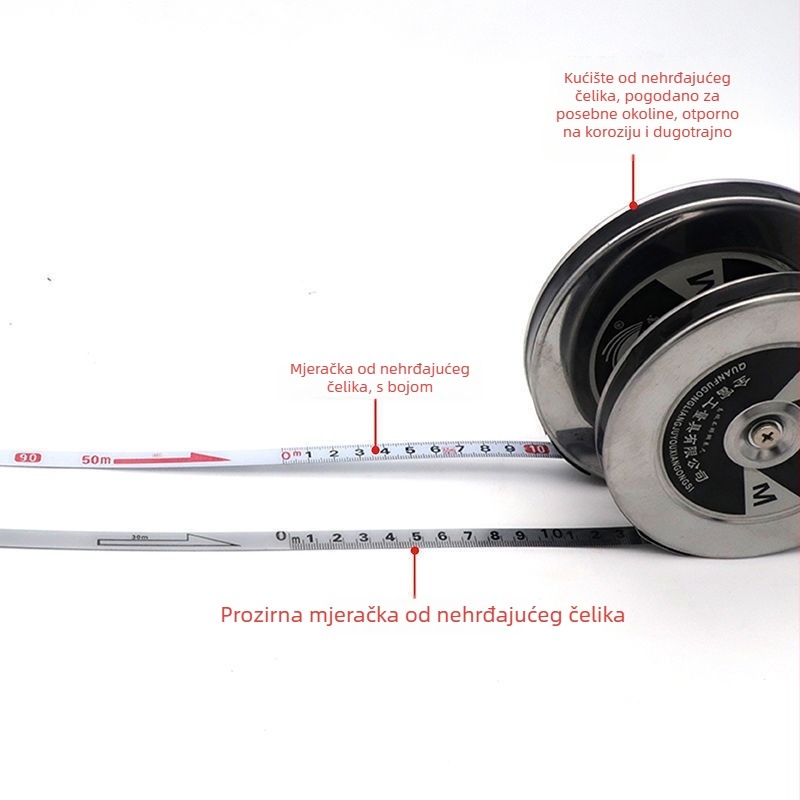 Nehrđajući čelični disk mjerni trak — otporan na habanje i pad, laserski mjerač udaljenosti, duljine 20/30/50 m, prenosni građevinski alat