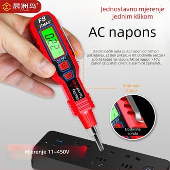 Pametan višefunkcionalni tester‑pero s induktivnim zvučnim i svjetlosnim alarmom i digitalnim zaslonom za provjeru kontinuiteta