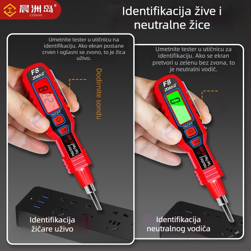 Pametan višefunkcionalni tester‑pero s induktivnim zvučnim i svjetlosnim alarmom i digitalnim zaslonom za provjeru kontinuiteta