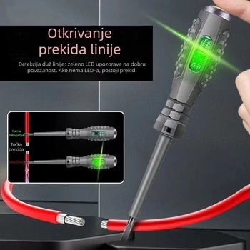 Električarski tester olovka s višenamjenskim odvijačem – ravni i križni nastavci s dvostrukim LED-ima