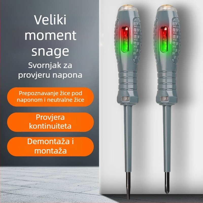 Tester napona s ugrađenim jasnim svjetlom, višenamjenski alat za električare s otkrivanjem prekida vodiča i odvijačem visokog momenta