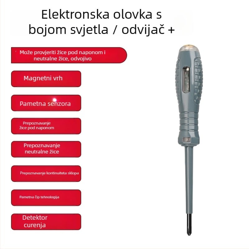 Tester napona s ugrađenim jasnim svjetlom, višenamjenski alat za električare s otkrivanjem prekida vodiča i odvijačem visokog momenta