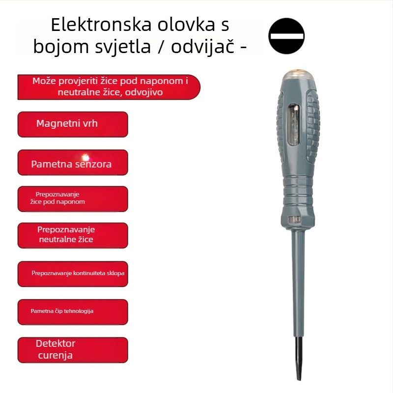 Tester napona s ugrađenim jasnim svjetlom, višenamjenski alat za električare s otkrivanjem prekida vodiča i odvijačem visokog momenta