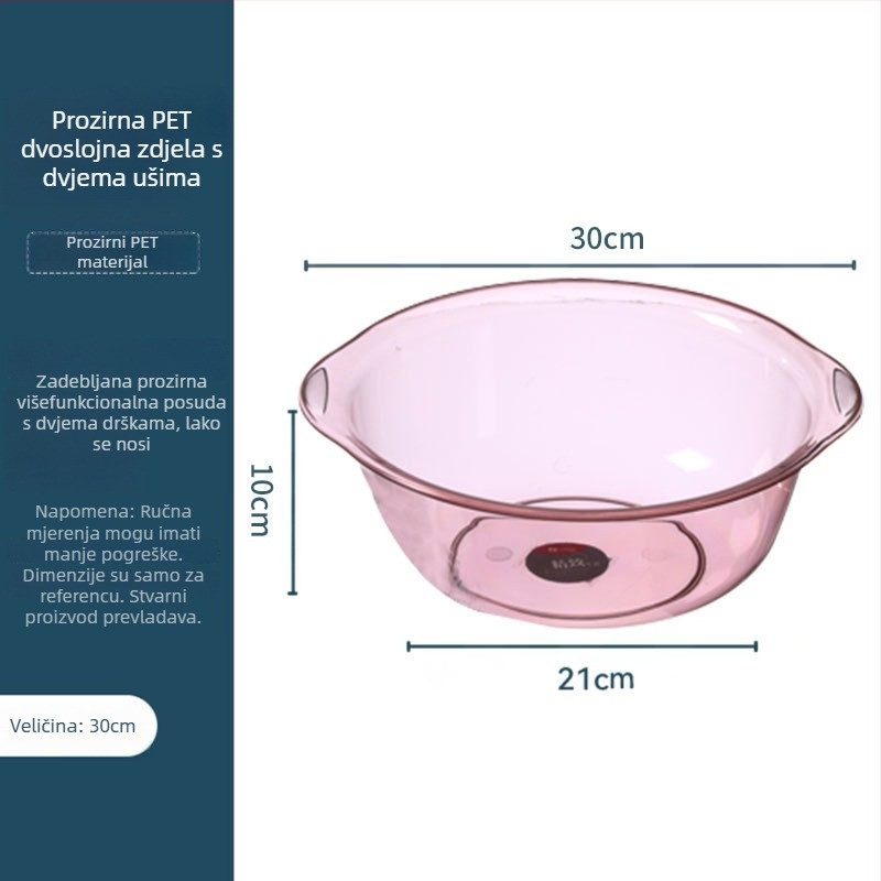 Balance Chaohui Prozirna zdjela s dvostrukim držačima — plastična zdjela za pranje odjeće, povrća i voća, pranje stopala i lica (400 g)
