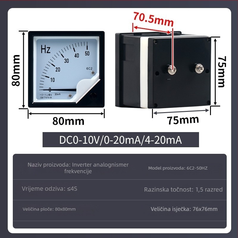 CHKL 6L2 Frekvencijski mjerač: 0-50 Hz, DC 10 V ulaz, mjerenje 4-20 mA struje i napona