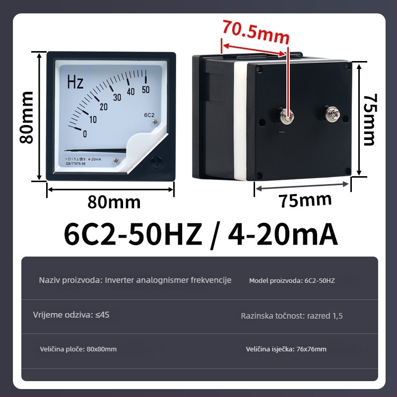 CHKL 6L2 Frekvencijski mjerač: 0-50 Hz, DC 10 V ulaz, mjerenje 4-20 mA struje i napona