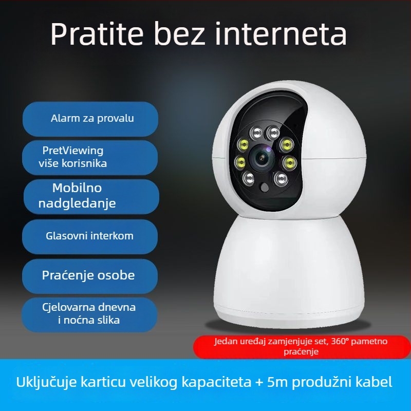 Bežična kamera za nadzor 1080P s PTZ 360°, pametno praćenje i dvosmjerni interkom u stvarnom vremenu, noćni vid