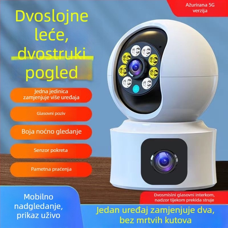 Bežična kamera za nadzor 1080P s PTZ 360°, pametno praćenje i dvosmjerni interkom u stvarnom vremenu, noćni vid