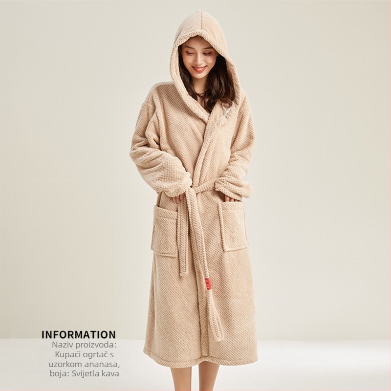 Ogrtač za kupaonicu od koralnog velura; glavni sastav tkanine: poliester 85%; za parove; unisex; proljeće