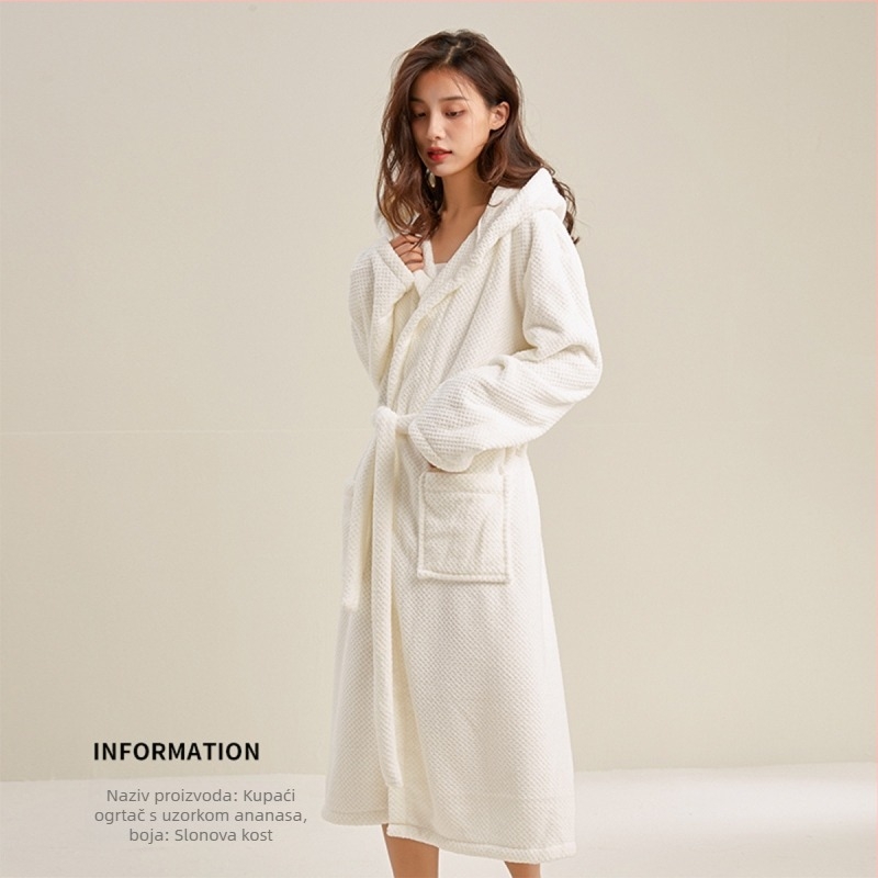 Ogrtač za kupaonicu od koralnog velura; glavni sastav tkanine: poliester 85%; za parove; unisex; proljeće